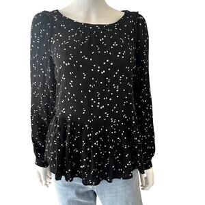 Maeve Anthropologie Black White Cheyenne Peplum Blouse